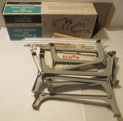 Eldon 1/32 (8) Gray Bridge Supports and (2) White Fence Guard Rails MIB #3953 - Image 1 of 4