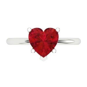 2 cttw Solitaire Simulated Ruby Engagement Ring - 14K Solid Gold (White Gold) - Picture 1 of 11