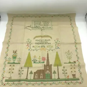 Vintage gesticktes Muster Maria Hoch Thomas Jones 1879 Hochzeit 21 x 22,5 - Bild 1 von 9