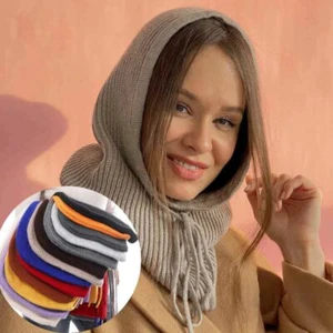 Winter Women Neck Hats Unisex Hooded Elastic Cap Hat Knitted Cashmere Adjustable - Picture 1 of 27