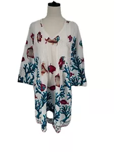 Soft Surroundings Seychelles Fish Coral Tunic Cover-up Dress S See Notes - Picture 1 of 11