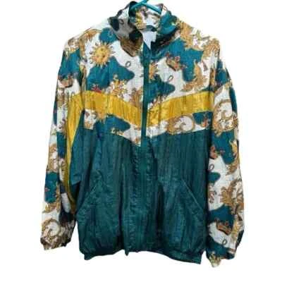 Vintage Active Elements Womens Sz M  Windbreaker Jacket Colorful Retro Sun Green - Image 1 of 4
