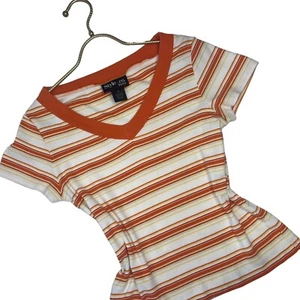 Blusa Style Co Retro Vintage Años 90 Rayas Naranja Cuello en V Talla PEQUEÑA Pequeña - Imagen 1 de 4