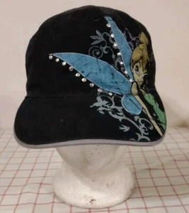 Vintage Disney Tinkerbell Cap Hat Black Youth Silver Studs Stretch Painter Style - Picture 1 of 6