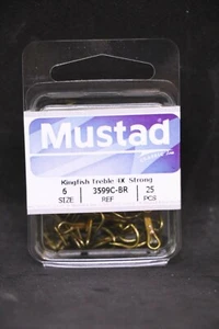 25 Mustad 3599CBR-06 4X Strong Kingfish Bronze - Size 6 - Treble Hooks - Picture 1 of 2