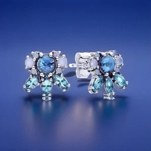Pandora 925 Silver Patterns of Frost Blue & White Crystal Earrings Gorgeous Gift - Picture 1 of 5
