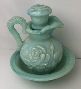 Victorian Style Pitcher Avon, Great Condition, Aqua Marbled Glass - Picture 1 of 5