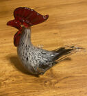 Murano Style Art Glass Diamond Star Corp Heavy Red White & Black Rooster Chicken
