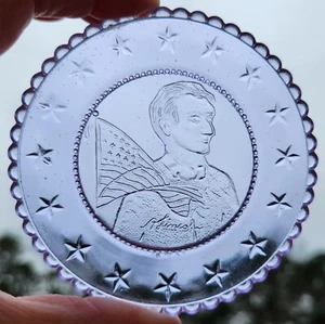 Millville Art Glass MAG Young President Abe Lincoln Lt. Purple Glass Cup Plate - Picture 1 of 4