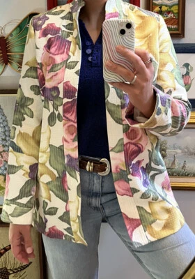 Chaqueta Blazer Studio by Liz Claiborne Multicolor Floral Larga Acolchada Talla M Foto 1 de 4
