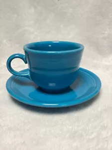 Fiesta Ware Homer Laughlin Peacock Blue Coffee Tea Cup & Saucer - Picture 1 of 7