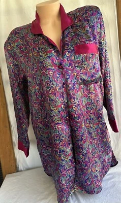 Vintage Cacique Satin Paisley Sleep Shirt Gown Small - Image 1 of 4