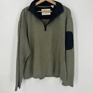 Orvis Mens Sz M Green Cotton Knit 1/4 Zip Padded Mock Neck Pullover Sweater - Picture 1 of 5