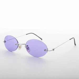 Purple Rimless Oval Colored Lens Vintage 90s Sunglasses - Piper - Picture 1 of 3