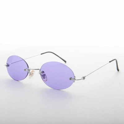 Purple Rimless Oval Colored Lens Vintage 90s Sunglasses - Piper - Image 1 of 3
