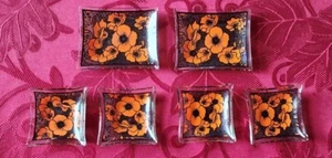 6pc Vintage Orange & Black Glass Butter Pat Serving Dish Dipping Sauce Dishes - Picture 1 of 12