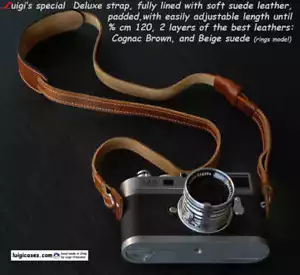 LUIGI's BROWN DELUXE STRAP FULLY LINED IN BEIGE,fit LEICA,NIKON,CANON,ZEISS,FUJI - Picture 1 of 3