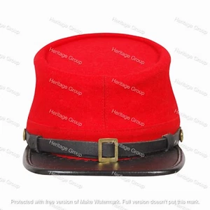 Civil War Artillery Officers Leather Peak Kepi, Complete Red Plain Kepi - Picture 1 of 4