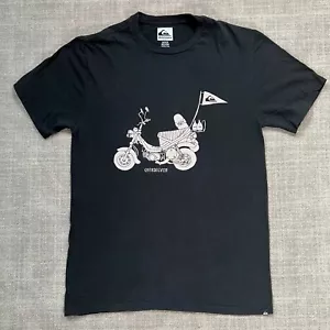 Quiksilver Shirt Medium Black Slim Fit Short Sleeve Motorcycle Graphic Tee Mens - Picture 1 of 6