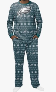 FOCO NFL Men's XL Philadelphia Eagles Logo 2 Piece Top & Bottom Ugly Pajama Set - Picture 1 of 5