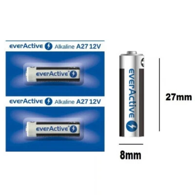 2 Pile Everactive A27 12v Batterie MN27 LR27A L828 CA22 EL812 27A cancello auto - Immagine 1 di 3