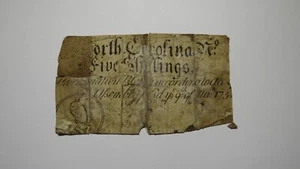 1754 Five Shillings North Carolina NC Colonial Currency Bank Note Bill! 5s RARE - Picture 1 of 2