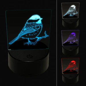 Black-Capped Chickadee Bird on Branch 3D Illusion LED Night Light Sign Lamp - Picture 1 of 6