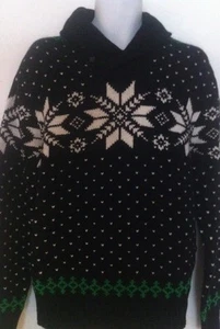 Polo Ralph Lauren Suéter Diseño Copo de Nieve Negro/Blanco/Grn Chal Cuello - XL Nuevo con Etiquetas - Imagen 1 de 11