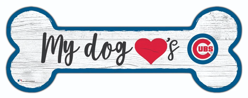 Chicago Cubs 6" x 12" Team Dog Bone Sign - Image 1 of 1