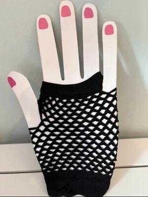 Brand New 80s Punk/Gothic/Fancy Dress Black Fishnet Fingerless Gloves in Packet - Image 1 of 4
