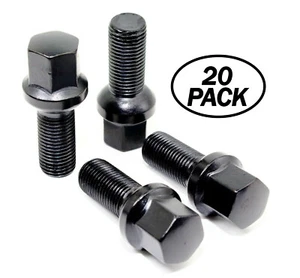 20 14x1.5 Thread 28mm 1.1" Shank Gloss Black Aftermarket Ball Seat Lug Bolts - Picture 1 of 7