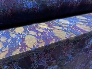 Stretch Spandex Mesh Lace Fabric, Per Metre - Flowers On Tartan print - blue - Picture 1 of 3