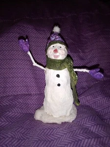 Christmas Anthropomorphic Paper Mache Snowman 6 1/2" Tall Stick Arms - Picture 1 of 9