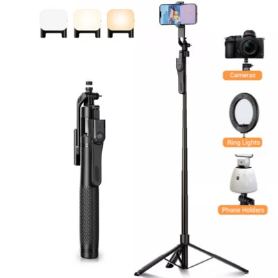 360° Bluetooth Remote Selfie Stick Tripod Phone Desktop Holder with Fill Light - Image 1 of 4
