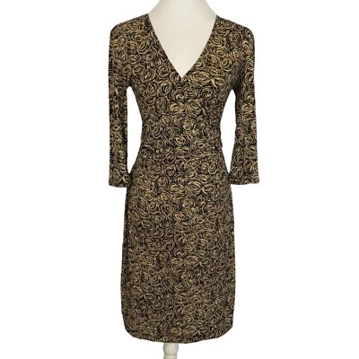 MAX & CLEO | Vestido envolvente sintético manga 3/4 rosa floral negro topo nuevo con etiquetas - Pequeño Foto 1 de 4