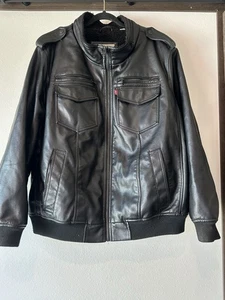 Levis Jacke Herren XXL schwarz Kunstleder Fleece gefüttert Full Zip - Bild 1 von 7