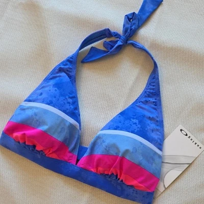 Top de natación de bikini Oakley Vibrant Cloud azul y rosa halter nuevo con etiquetas Upf 50 Foto 1 de 4