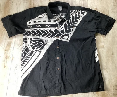 Camisa con botones de algodón negra de origen tribal para hombre 2x festival boho minimalista Foto 1 de 4