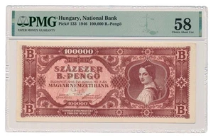 Banconota UNGHERIA 100.000 B-PENGO 1946 PMG AU 58 a scelta circa non circolata - Foto 1 di 7