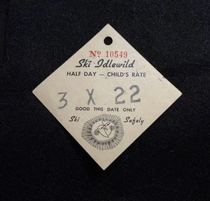 IDLEWILD Vintage 1960’s Ski Lift Ticket COLORADO Lost Area Souvenir 1/2 Day - Picture 1 of 3
