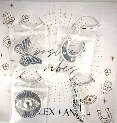 Lote 4 dijes de copa de vino tono plata Alex and Ani ~ pluma de herradura de mal de ojo BF Foto 1 de 4