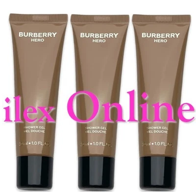 3 x BURBERRY HERO SHOWER GEL FOR MEN 30ml EACH =90ml IDEAL TRAVEL / GYM BAG SIZE
