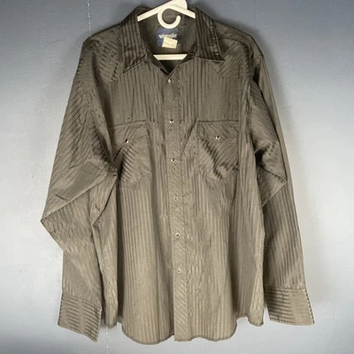 Wrangler Mens XL  Black Stripe Pearl Snap Long Sleeve Button Up Western Shirt - Image 1 of 4
