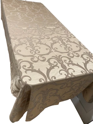 Banquet Length 56" x 186" Damask Tablecloth in Gold Satin Finish - Image 1 of 4