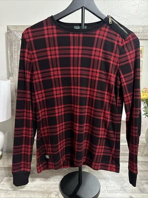 Blusa LRL Ralph Lauren Jeans Co Feminina Tamanho G Vermelha Preta Tartan Xadrez Cotovelo Patch Top - Imagem 1 de 4