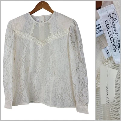 NUEVO Top De Encaje Vintage Talla 14 Grande Marfil Blanco Encaje Profesional Cachicho Alt Foto 1 de 4