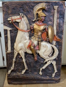 MID CENTURY FIBERGLASS WALL SCULPTURE OF A TROJAN WARRIOR BY SEGURA STUDIOS - Picture 1 of 7
