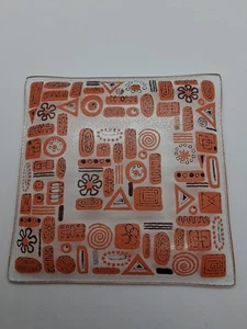 Vassoio da portata quadrato vintage MCM Inland Glass Works oro arancione di Ora Bent RARO - Foto 1 di 3