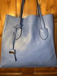 COCCINELLE Large Blue Genuine Pebbled Leather Suede Tote Shoulder Handbag READ - Picture 1 of 21