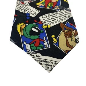 Vintage Looney Tunes Tie Mens Black Novelty Marvin Martian Taz Bugs Bunny 90s - Picture 1 of 9